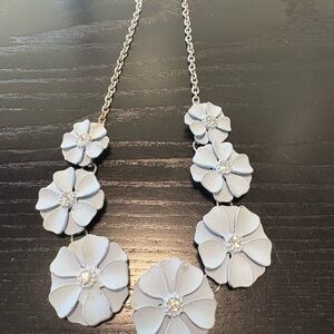 Silver Floral Necklace with Crystal Accents